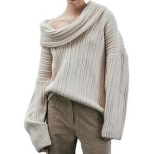 Women's Comfy Slash Neck‎ Ribbed Long Sleeve Sweater SZ L
